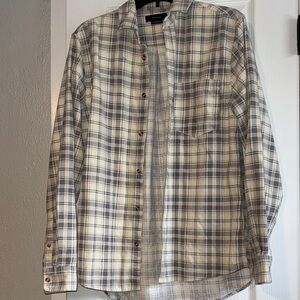 Cotton On Men's Casual Plaid Shirt in Gray and Cream